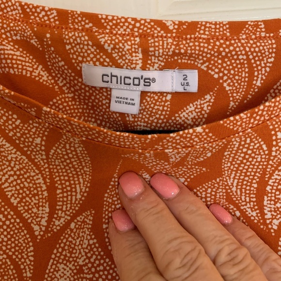 Chico’s Ivory & Orange Top 3/4 length sleeve top. Sz 2 (12-14) - Picture 4 of 8